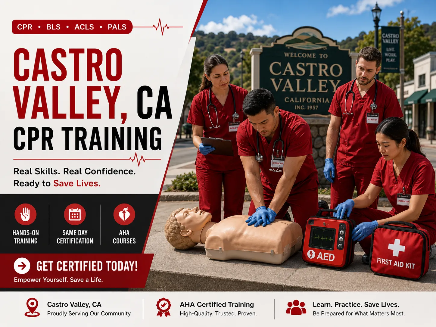 AED demonstration during CPR class in Castro Valley, CA