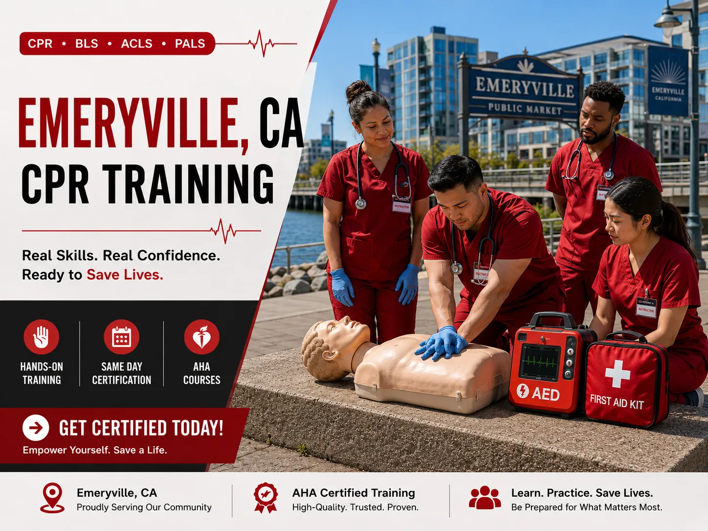 AHA-accredited CPR BLS class in Emeryville, CA with small group instruction