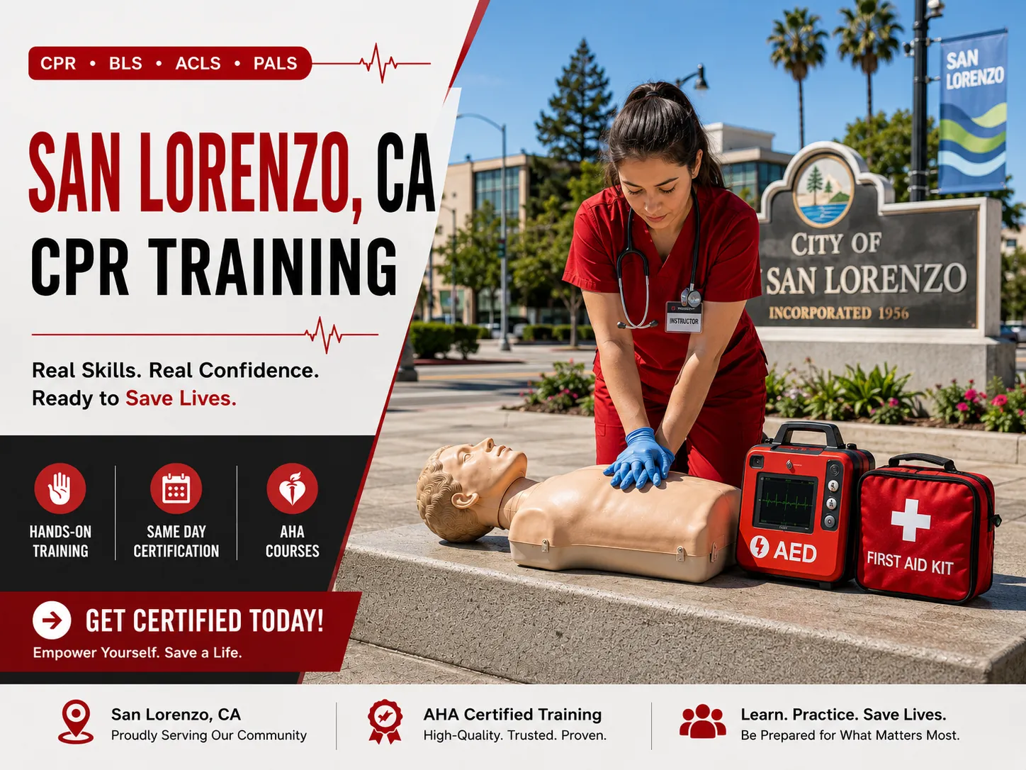 CPR mannequin drill at BLS certification training in San Lorenzo, CA