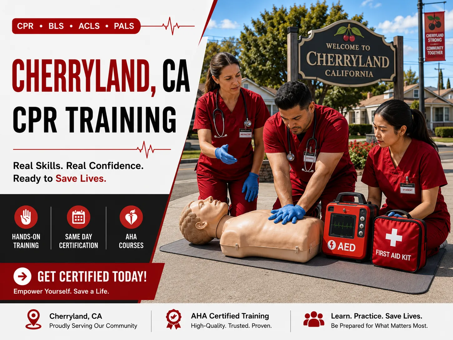 CPR skills practice with AHA-certified trainer in Cherryland, CA