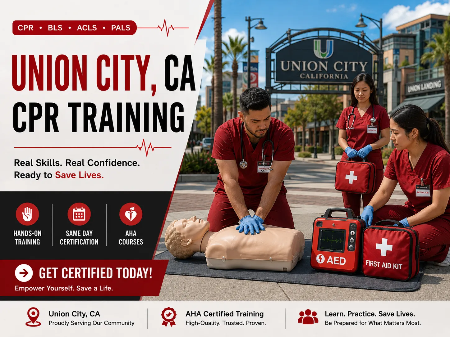 Nurses and EMTs in ACLS certification class in Union City, CA